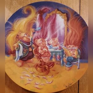 Monday's Troll Porcelain Plate Fair of Face Hairdresser by Tom Dubois 1993 7.75"